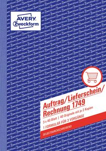 AVERY Zweckform Formularbuch "Auftrag/Lieferschein/Rechnung" DIN A5 3 x 40 Blatt