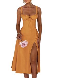 Damen Sommerkleider Ballkleid Langes Kleid Elegant Ärmellose Kleider Freizeitkleider Orange,Größe S