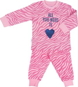 Frogs and Dogs - Pyjama - Kinder - mit Pailletten - All you need is - blaues Herz - Full Zebra print - Größe 104