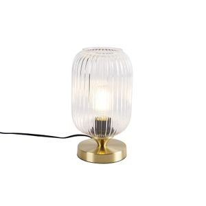 QAZQA - Art Deco Art Deco Tischlampe Messing - Banci I Wohnzimmer I Schlafzimmer - Glas Rund - LED geeignet E27