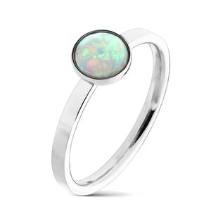 Ring mit Opal silber aus Edelstahl, Ringgröße:60 (19.1 mm Ø)