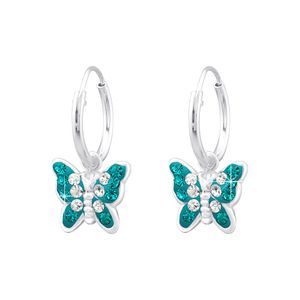 Kinder Creolen Ohrringe 925 Silber Schmetterling mit Kristallen Türkis