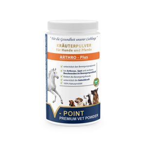 V-POINT ARTHRO Plus - bei Gelenkschmerzen und schmerzhaften Beschwerden - Premium Kräuterpulver für Hunde und Pferde - Mit Weidenrinde, Mädesüßkraut