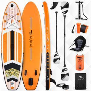 Stand Up Paddle Board 320cm 2in1 mit Kajak Sitz SUP Surfboard aufblasbar + Paddel und Doppelpaddel Surfbrett Paddling Paddelboard - orange