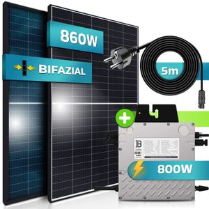 SUNNIVA® Balkonkraftwerk Bifazial 860/800W Solaranlage, mit Beny Micro Wechselrichter, 5m Schuko Anschlusskabel