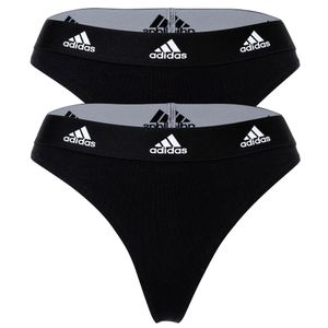 adidas Damen String, 2er Pack - Thong 2PK, Unterwäsche, Cotton Stretch, Logo, uni Schwarz XL