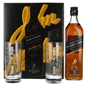 Johnnie Walker BLACK LABEL 12 Years Old Blended Scotch Whisky 40% Vol. 0,7l in Geschenkbox mit 2 Highballgläsern