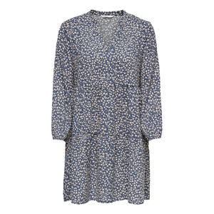 Only Damen 7/8-Arm Kleid OnlFavorite Thea Sommer Tunika Boho-Style Blumen-Muster, Farbe:Blau, Größe:M