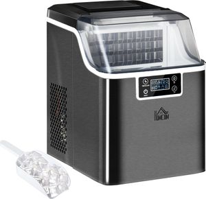 HOMCOM Eiswürfelmaschine aus Edelstahl, 24 Eiswürfel in 14-18 Min. Schwarz