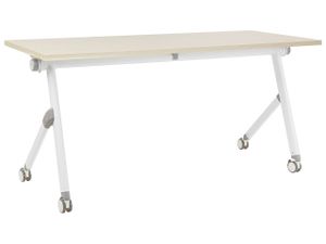 BELIANI Schreibtisch Heller Holzfarbton u. Weiß 160 x 60 cm Klappbar Faltbar mit Rollen Mobil Bürotisch für Homeoffice Büro Modernes Design