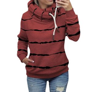 Damen gestreifter Hoodie lässiges Top-Sweatshirt,Farbe: Rotwein,Größe:L