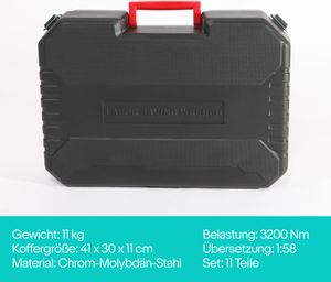 Bituxx® Drehmomentverstärker 3200Nm Drehmomentschlüssel Drehkraftvervielfältiger 11 tlg Set mit 24,27,30,32,33,36,38 mm Stecknüssen MS-15842