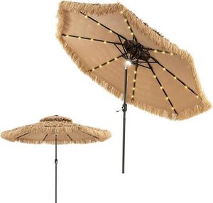 KOMFOTTEU Hawajski parasol z oświetleniem, odchylany parasol słomkowy, parasol z ochroną przeciwsłoneczną i 8 rozpórkami, parasol plażowy z podwójnym baldachimem, parasol rynkowy
