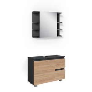 Vicco Bathroom furniture set J-Shape, 2 parts, Anthracite/Oak