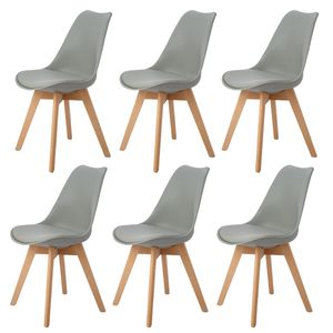 IPOTIUS 6 x Židle do obývacího pokoje Židle do jídelny Kancelářská židle s masivní bukovou nohou, Retro design Čalouněná židle Kuchyňská židle dřevo, šedá