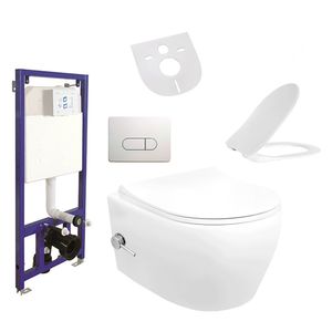 Hänge WC Spülrandlos Integrierte Kalt/-Warmwasserarmatur Deckel Vorwandelement