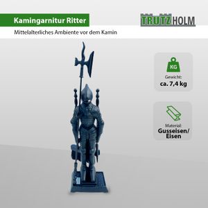 Kamingarnitur Kaminbesteck Tiefschwarz Modell Ritter 4-tlg Gusseisen