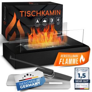 flammtal - Tischkamin [3h Brenndauer] - Tischfeuer für Indoor & Outdoor -Ethanol Kamin mit verstellbarer Flamme & Sicherheitsglas - Balkon Deko