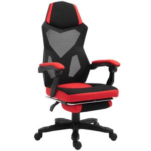 Ergonomická kancelárska stolička Vinsetto, herná stolička, otočná stolička s podnožkou, stolička k PC, manažérska stolička, výškovo nastaviteľná, polyester, čierna + červená, 58 x 72 x 112-122 cm