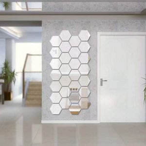 24 Stück Sechseckiger Spiegel Wandaufkleber, DIY Dekorative 3D Sechseck Spiegel Wand Tabelle Kunststoff Fliesen