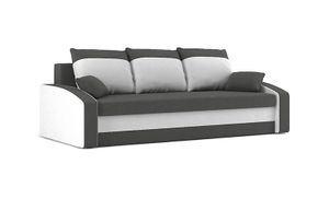 Couch HEWLET 220x90 mit Schlaffunktion - Schlafcouch mit Bettkasten - STOFF HAITI 14 + HAITI 0 Hellgrau&Weiß