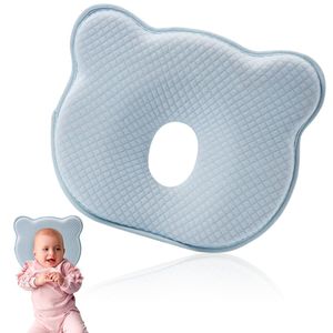 Leap Babykissen Babykissen Anti-Flachkopf-Kissen Babykissen Anti-Kopfverformung 100 % Baumwolle Kinderkissen Memory-Schaum Geeignet für Neugeborene 0-12 Monate blau