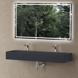 doporro Waschbecken Hängewaschbecken 120x40x14 cm, Aufsatzwaschbecken in Anthrazit matt aus Mineralguss Waschtisch mit 2 Armaturenlöcher Colossum6028