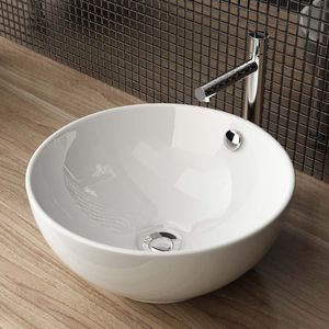 Waschbecken 38x38x16 cm Design Aufsatzwaschbecken rund aus Keramik in Weiß für das Gäste-WC