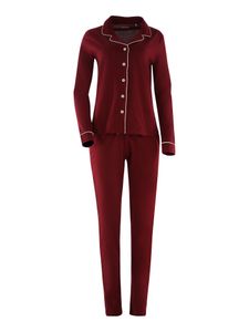 Seidensticker Damen langer Pyjama Schlafanzug Lang - 176010, Größe Damen:42, Farbe:burgund