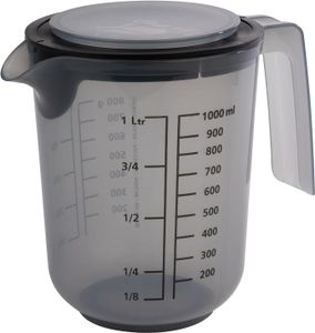 APS Rührbecher mit Deckel - Messbecher mit Maßskalen für Flüssigkeiten (l/ml), Zucker (g) und Mehl (g) / Volumen 1 Liter/Ø 12,5 cm/Höhe 16 cm/spülmaschinengeeignet