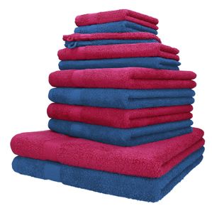 Betz 12-TLG. Handtuch-Set Palermo 100% Baumwolle  Farbe Cranberry und blau