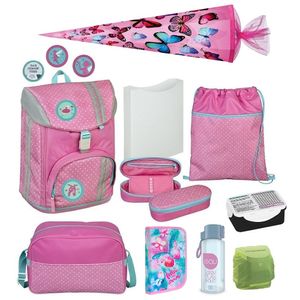 Mädchen Schulranzen Set 10-teilig mit Schultüte und Sporttasche · rosa Schultasche 1. Klasse · ergonomischer Rucksack höhenverstellbar · 980 Gramm