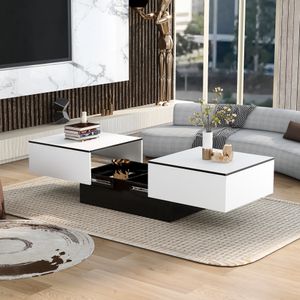 Konferenční stolek Merax s výsuvnou deskou a barovou funkcí, lesklý stolek do obývacího pokoje s velkým úložným prostorem z cementu, bílý