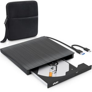 Strex Externe CD/DVD Laufwerk - Inkl. Aufbewahrungstasche - Player und Brenner DVD +/-RW - Plug & Play - USB 3.0 & Type-C DVD-Player - Geeignet für Windows, Mac und Linux - Optisches Laufwerk