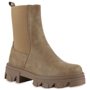 VAN HILL Damen Stiefeletten Plateau Boots Stiefel Profil-Sohle Schuhe 835598, Farbe: Tan, Größe: 38
