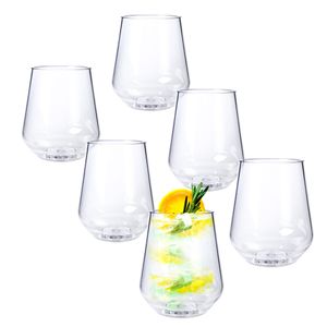 DoimoFlair Cocktailglas Weingläser aus Kunststoff bruchsicher Trinkbecher Plastik Transparent 39 cl. Set 6 Stück