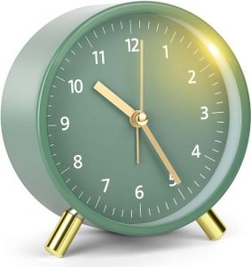 Wecker Analog, Moderner Wecker mit Nachtlicht, Ohne Ticken, Batteriebetriebener Analog Quarzwecker, Grün