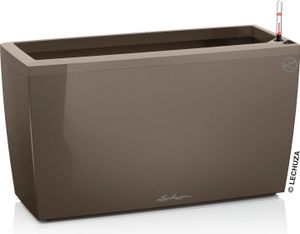 LECHUZA-Pflanzgefäß CARARO Premium Taupe Hochglanz | Pflanzgefäß mit Bewässerungssystem und Rollen | Hochglanz-Oberfläche | 75 x 30 x 42,5 cm | 18804