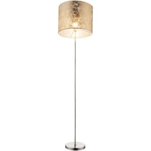 Globo Lighting Stehleuchte Metall Nickel matt, Kunststoff, Textil goldfarben, Fußtrittschalter im Kabel, ø: 400mm, H: 1600mm, Kabellänge 1800mm, exkl. 1x E27 60W 230V