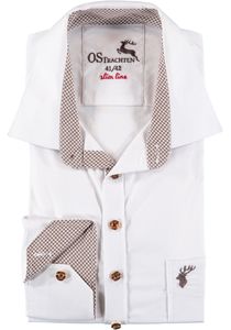OS Trachten Herren Hemd Langarm Trachtenhemd mit Liegekragen Gunla, Größe:37/38, Farbe:weiß