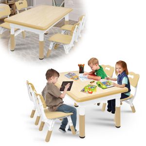Sessamen-LP Kindertisch 4 Stühlen Set, Plastik Schreibtisch Spieltisch Kinderzimmer Möbel, Höhenverstellbar Kinder Tisch Stuhl Set, Sitzgruppe Innen für Kleinkinder, Mädchen und Jungen, Holz Sessamen-LP Kindertisch 4 Stühlen Set, Plastik Schreibtisch Spieltisch Kinderzimmer Möbel, Höhenverstellbar Kinder Tisch Stuhl Set, Sitzgruppe Innen für Kleinkinder, Mädchen und Jungen, Holz