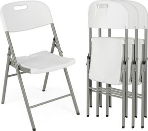 COSTWAY Klappstühle 4er Set, Gaststühle mit Metallrahmen und Tragegriff, bis 160 kg belastbar weiß