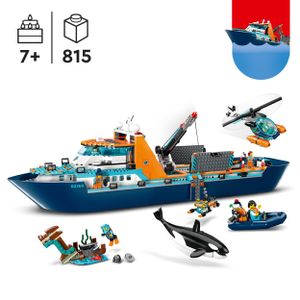 LEGO City Łódź badacza Arktyki, zabawka pływająca dla dziecka, model dużej łodzi z helikopterem, łodzią podwodną, wrakiem wikingów, 7 minifigurkami, prezent dla 7-latka, chłopca i dziewczynki, 60368