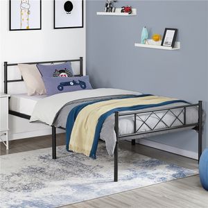 Yaheetech Metallbett Bettgestell mit Kreuzdesign Kopfteil, 90 x 200 cm Bettrahmen, Schwarz