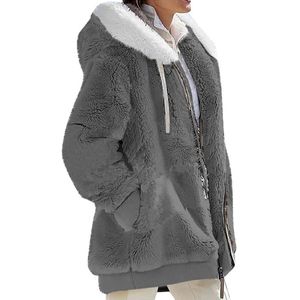 Damen Fleecejacken Hoodie Wintermantel Warm Herbst Teddy-Fleece PlüSchjacke Jacken Dunkelgrau,Größe:EU