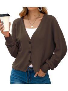 Damen Frauen Cable Knit Cardigan Button Langarm Grandad Plus Größen,Farbe: Braun,Größe:L