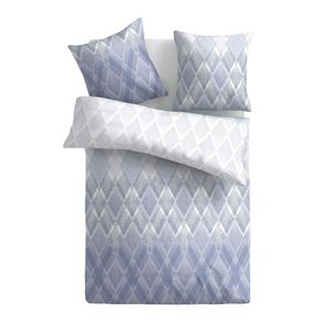 Bettwäsche 2-tlg. ( Raute Blau ) 100% Satin Baumwolle, 135x200cm und 80x80cm Set, kuschelig weicher Bettbezug - mit Reißverschluss
