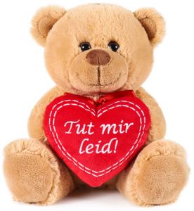 BRUBAKER Teddybär mit Herz Rot - Tut mir leid! - 25 cm Teddy Plüschbär - Kuscheltier Geschenk für Entschuldigungen - Stofftier Braun