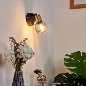 »Pieve« Wandlampe aus Metall schwarz und gold, Retro/Vintage Zimmerlampe, Schalter am Gehäuse 1-flammig, 1 x E14 max. 40 Watt, Leuchtenkopf ist schwenkbar, für LED Leuchtmittel geeignet