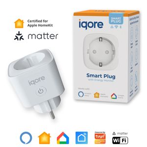 1x iqore Matter Intelligente WLAN Steckdose für Apple Homekit mit Strommessung und Sprachsteuerung, Timer, SmartLife App, Smart Plug, Alexa & Google